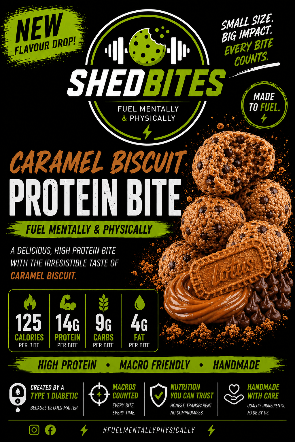 🍪 Caramel Biscuit packaging front showing macros